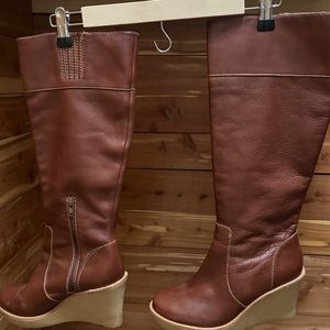 Johnston & Murphy Womens wedge heel leather knee boots 8.5